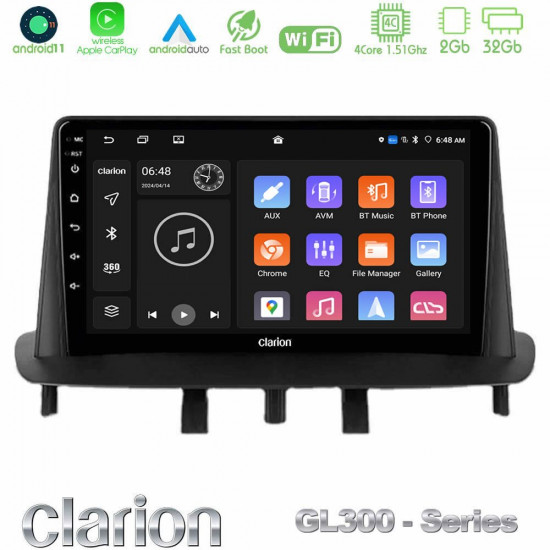 Clarion GL300 Series 4Core Android11 2+32GB Renault Megane 3 2009-2013 Navigation Multimedia Tablet 9 Με Carplay -amp; Android Auto Clarion GL300 Series 4Core Android11 2+32GB Renault Megane 3 2009-2013 Navigation Multimedia Tablet 9 Με Carplay -amp; Android Auto