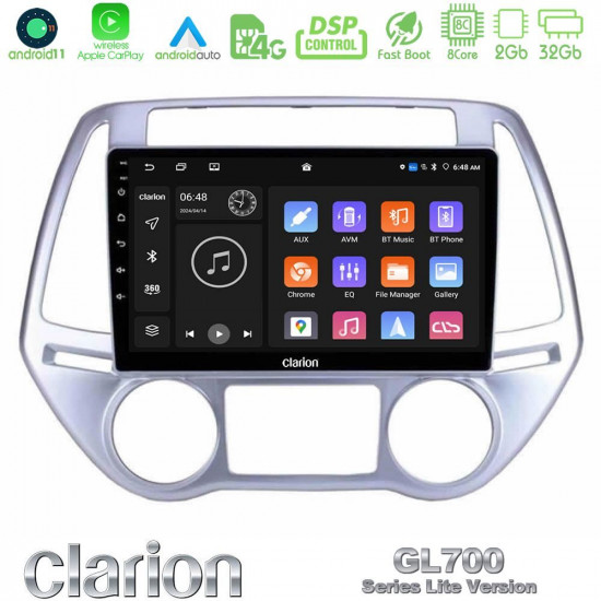 Clarion GL700 Lite Series 8Core Android11 2+32GB Hyundai i20 2012-2014 Navigation Multimedia Tablet 9 Με Carplay -amp; Android Auto Clarion GL700 Lite Series 8Core Android11 2+32GB Hyundai i20 2012-2014 Navigation Multimedia Tablet 9 Με Carplay -amp; Android Auto
