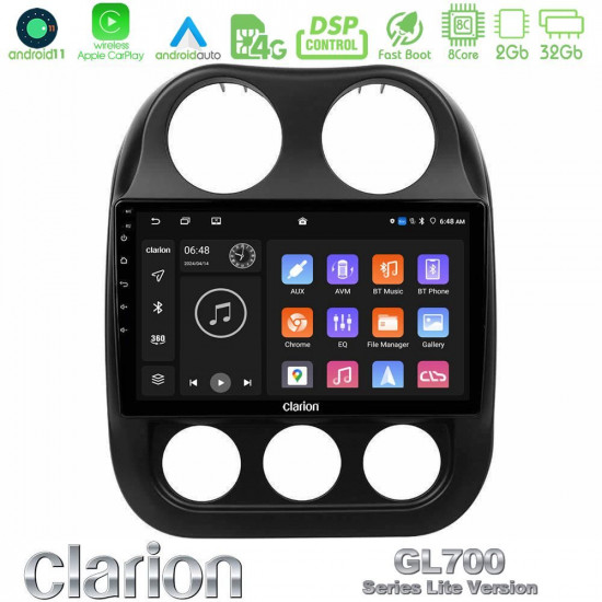 Clarion GL700 Lite Series 8Core Android11 2+32GB Jeep Compass 2012-2016 Navigation Multimedia Tablet 10 Με Carplay -amp; Android Auto Clarion GL700 Lite Series 8Core Android11 2+32GB Jeep Compass 2012-2016 Navigation Multimedia Tablet 10 Με Carplay -amp; Android Auto
