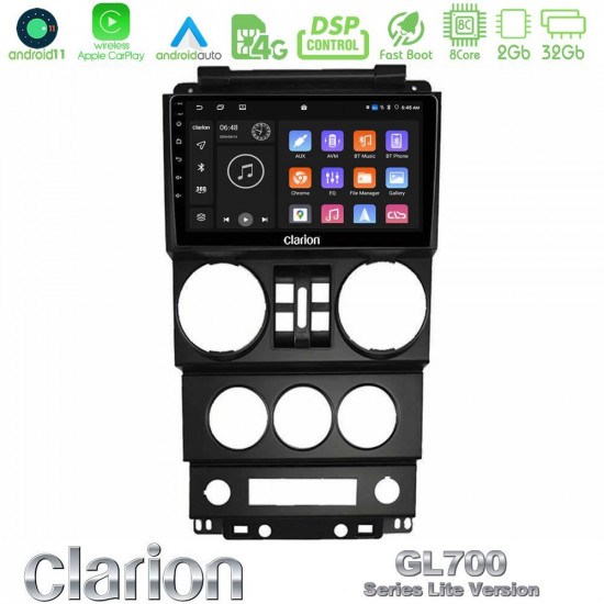 Clarion GL700 Lite Series 8Core Android11 2+32GB Jeep Wrangler 2008-2010 Navigation Multimedia Tablet 9 Με Carplay -amp; Android Auto Clarion GL700 Lite Series 8Core Android11 2+32GB Jeep Wrangler 2008-2010 Navigation Multimedia Tablet 9 Με Carplay -amp; Android Auto