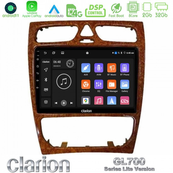 Clarion GL700 Lite Series 8Core Android11 2+32GB Mercedes C Class (W203) Navigation Multimedia Tablet 9 (Wooden Style) Με Carplay -amp; Android Auto