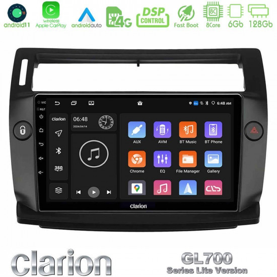 Clarion GL700 Lite Series 8Core Android11 6+128GB Citroen C4 2004-2010 Navigation Multimedia Tablet 9 (μαύρο χρώμα) Με Carplay -amp; Android Auto Clarion GL700 Lite Series 8Core Android11 6+128GB Citroen C4 2004-2010 Navigation Multimedia Tablet 9 (μαύρο χρώμα) Με Carplay -amp; Android Auto