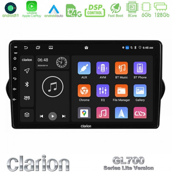 Clarion GL700 Lite Series 8Core Android11 6+128GB Fiat Tipo 2015-2022 (Sedan) Navigation Multimedia Tablet 9 Με Carplay -amp; Android Auto