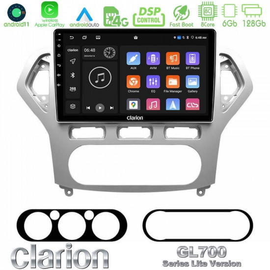 Clarion GL700 Lite Series 8Core Android11 6+128GB Ford Mondeo 2007-2010 AUTO A/C Navigation Multimedia Tablet 10 Με Carplay -amp; Android Auto