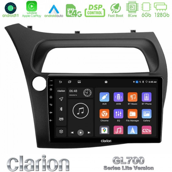 Clarion GL700 Lite Series 8Core Android11 6+128GB Honda Civic Hatchback Navigation Multimedia Tablet 9 Με Carplay -amp; Android Auto