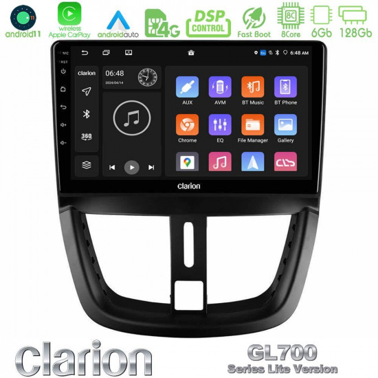 Clarion GL700 Lite Series 8Core Android11 6+128GB Peugeot 207 Navigation Multimedia Tablet 9 Με Carplay -amp; Android Auto