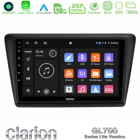 Clarion GL700 Lite Series 8Core Android11 6+128GB Skoda Rapid 2013-2017 Navigation Multimedia Tablet 9 Με Carplay -amp; Android Auto