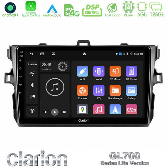 Clarion GL700 Lite Series 8Core Android11 6+128GB Toyota Corolla 2007-2012 Navigation Multimedia Tablet 9 Με Carplay -amp; Android Auto