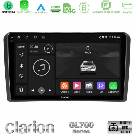 Clarion GL700 Series 8Core Android13 4+64GB Audi A3 8P Navigation Multimedia Tablet 9 Με Carplay -amp; Android Auto Clarion GL700 Series 8Core Android13 4+64GB Audi A3 8P Navigation Multimedia Tablet 9 Με Carplay -amp; Android Auto