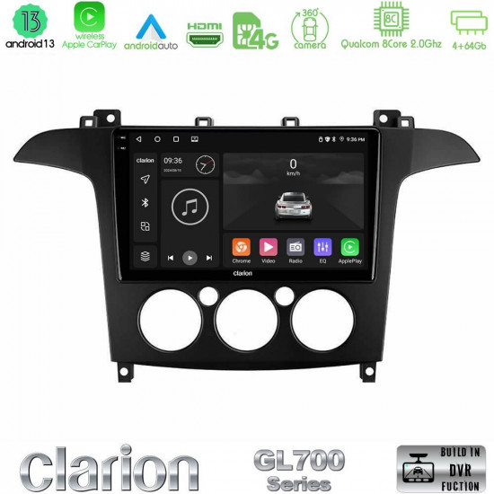 Clarion GL700 Series 8Core Android13 4+64GB Ford S-Max 2006-2008 (manual A/C) Navigation Multimedia Tablet 9 Με Carplay -amp; Android Auto Clarion GL700 Series 8Core Android13 4+64GB Ford S-Max 2006-2008 (manual A/C) Navigation Multimedia Tablet 9 Με Carplay -amp; Android Auto