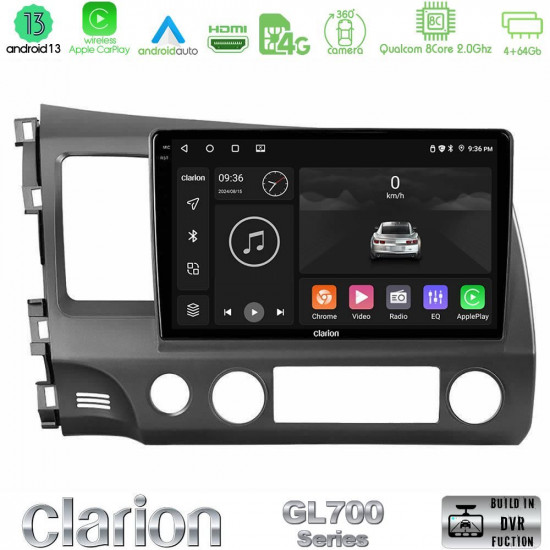Clarion GL700 Series 8Core Android13 4+64GB Honda Civic 2006-2011 Navigation Multimedia Tablet 9 Με Carplay -amp; Android Auto Clarion GL700 Series 8Core Android13 4+64GB Honda Civic 2006-2011 Navigation Multimedia Tablet 9 Με Carplay -amp; Android Auto