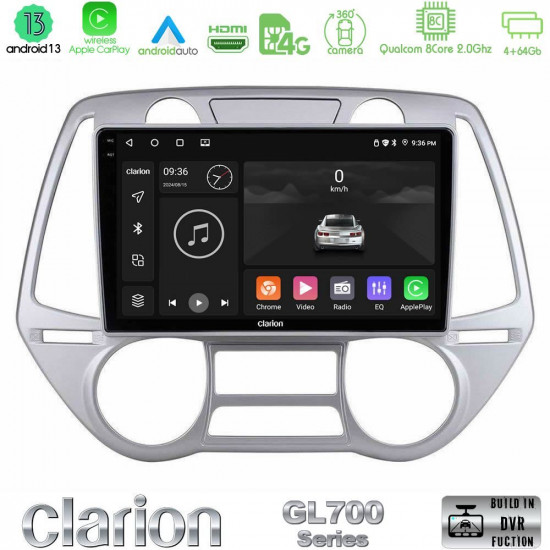 Clarion GL700 Series 8Core Android13 4+64GB Hyundai i20 2009-2012 Auto A/C Navigation Multimedia Tablet 9 Με Carplay -amp; Android Auto