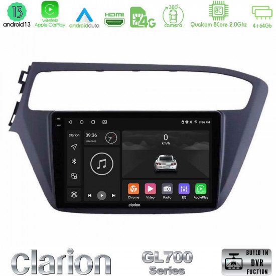 Clarion GL700 Series 8Core Android13 4+64GB Hyundai i20 2018-2020 Navigation Multimedia Tablet 9 Με Carplay -amp; Android Auto