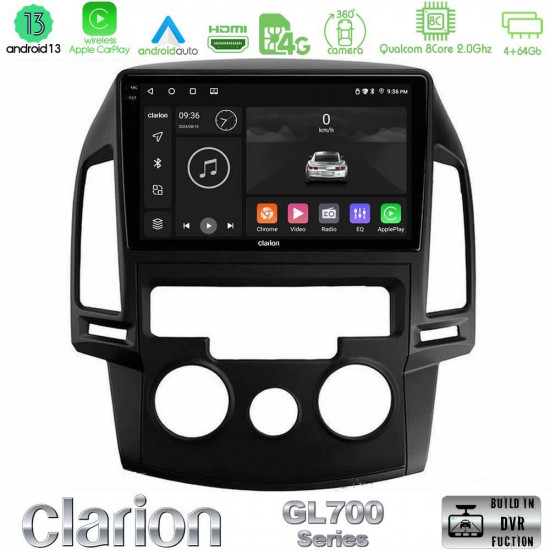 Clarion GL700 Series 8Core Android13 4+64GB Hyundai i30 2007-2012 Manual A/C Navigation Multimedia Tablet 9 Με Carplay -amp; Android Auto