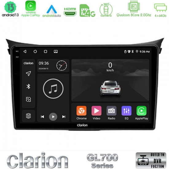 Clarion GL700 Series 8Core Android13 4+64GB Hyundai i30 2012-2017 Navigation Multimedia Tablet 9 Με Carplay -amp; Android Auto