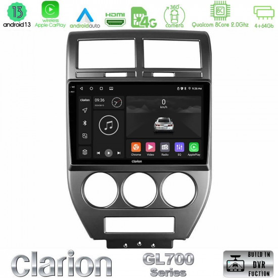 Clarion GL700 Series 8Core Android13 4+64GB Jeep Compass/Patriot 2007-2008 Navigation Multimedia Tablet 10 Με Carplay -amp; Android Auto Clarion GL700 Series 8Core Android13 4+64GB Jeep Compass/Patriot 2007-2008 Navigation Multimedia Tablet 10 Με Carplay -amp; Android Auto