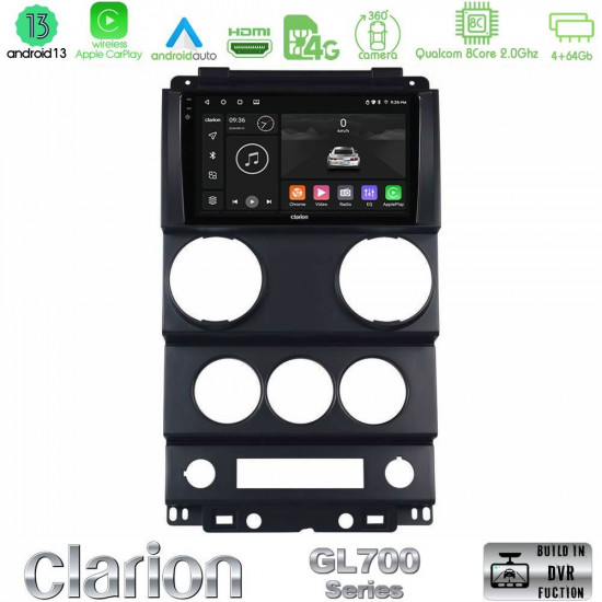 Clarion GL700 Series 8Core Android13 4+64GB Jeep Wrangler 2Door 2008-2010 Navigation Multimedia Tablet 9 Με Carplay -amp; Android Auto