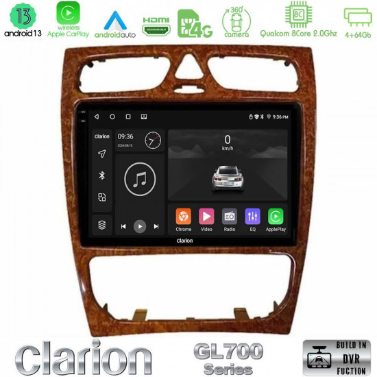 Clarion GL700 Series 8Core Android13 4+64GB Mercedes C Class (W203) Navigation Multimedia Tablet 9 (Wooden Style) Με Carplay -amp; Android Auto Clarion GL700 Series 8Core Android13 4+64GB Mercedes C Class (W203) Navigation Multimedia Tablet 9 (Wooden Style) Με Carplay -amp; Android Auto