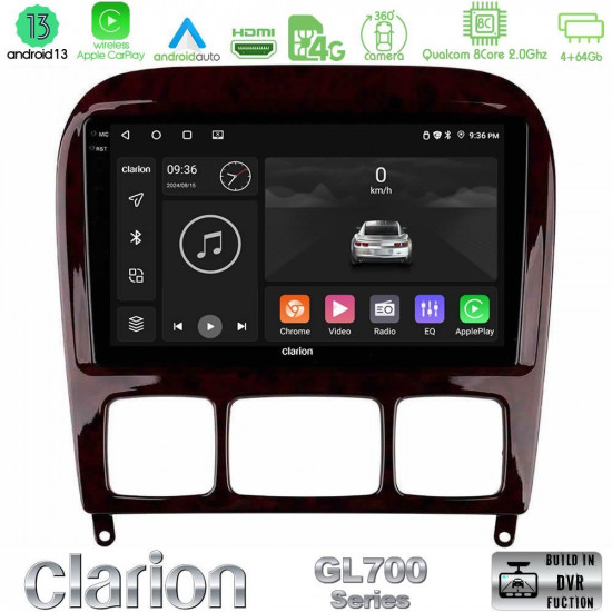 Clarion GL700 Series 8Core Android13 4+64GB Mercedes S Class 1999-2004 (W220) Navigation Multimedia Tablet 9 Με Carplay -amp; Android Auto Clarion GL700 Series 8Core Android13 4+64GB Mercedes S Class 1999-2004 (W220) Navigation Multimedia Tablet 9 Με Carplay -amp; Android Auto