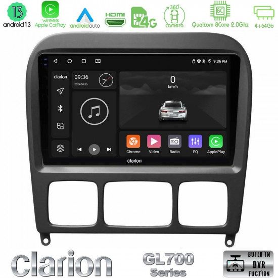 Clarion GL700 Series 8Core Android13 4+64GB Mercedes S Class 1999-2004 (W220) Navigation Multimedia Tablet 9 Με Carplay -amp; Android Auto Clarion GL700 Series 8Core Android13 4+64GB Mercedes S Class 1999-2004 (W220) Navigation Multimedia Tablet 9 Με Carplay -amp; Android Auto