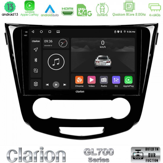 Clarion GL700 Series 8Core Android13 4+64GB Nissan Qashqai J11 (Manual A/C) Navigation Multimedia Tablet 10 Με Carplay -amp; Android Auto Clarion GL700 Series 8Core Android13 4+64GB Nissan Qashqai J11 (Manual A/C) Navigation Multimedia Tablet 10 Με Carplay -amp; Android Auto