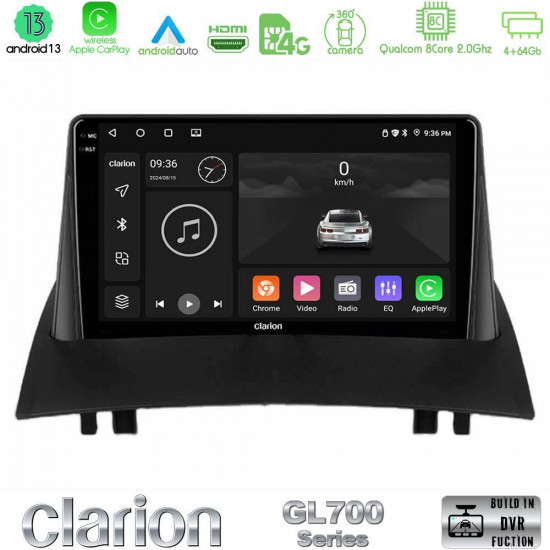Clarion GL700 Series 8Core Android13 4+64GB Renault Megane 2 2002-2008 Navigation Multimedia Tablet 9 Με Carplay -amp; Android Auto Clarion GL700 Series 8Core Android13 4+64GB Renault Megane 2 2002-2008 Navigation Multimedia Tablet 9 Με Carplay -amp; Android Auto