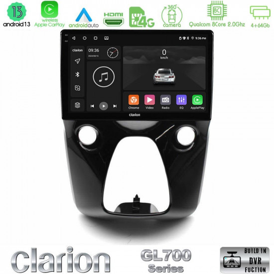 Clarion GL700 Series 8Core Android13 4+64GB Toyota Aygo  Citroen C1  Peugeot 108 Navigation Multimedia 10 Με Carplay -amp; Android Auto