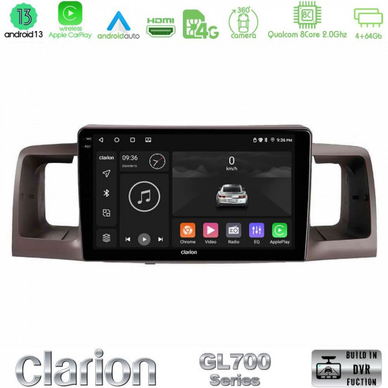Clarion GL700 Series 8Core Android13 4+64GB Toyota Corolla 2002-2006 Navigation Multimedia Tablet 9 Με Carplay -amp; Android Auto