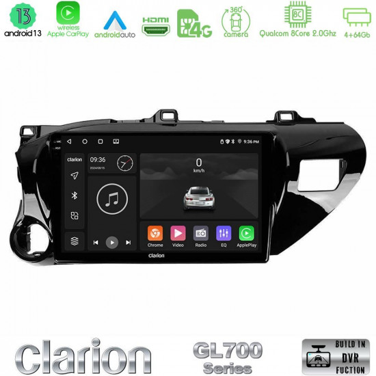 Clarion GL700 Series 8Core Android13 4+64GB Toyota Hilux 2017-2024 Navigation Multimedia Tablet 10 Με Carplay -amp; Android Auto