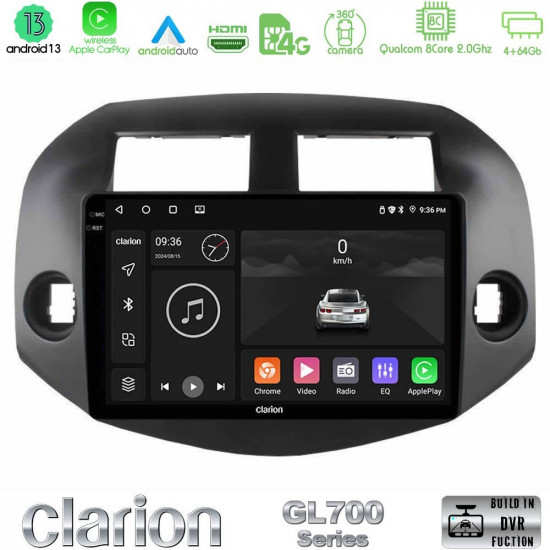 Clarion GL700 Series 8Core Android13 4+64GB Toyota Rav4 2006-2012 Navigation Multimedia Tablet 10 Με Carplay -amp; Android Auto