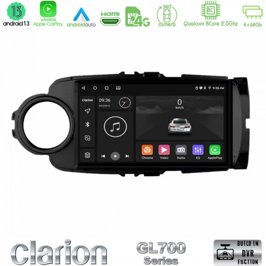 Clarion GL700 Series 8Core Android13 4+64GB Toyota Yaris Navigation Multimedia Tablet 9 (Μαύρο Χρώμα) Με Carplay -amp; Android Auto