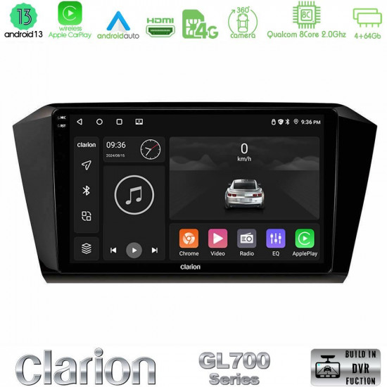 Clarion GL700 Series 8Core Android13 4+64GB VW Passat Navigation Multimedia Tablet 10 Με Carplay -amp; Android Auto