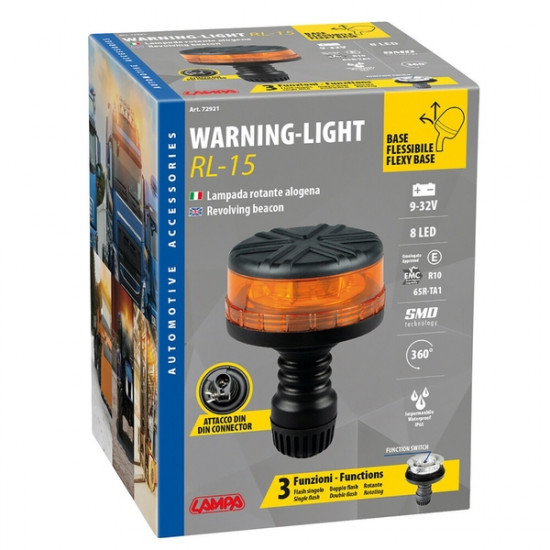 ΦΑΡΟΣ ΠΕΡΙΣΤΡΕΦΟΜΕΝΟΣ 8LED RL-15 9-32V 3 ΛΕΙΤΟΥΡΓΙΩΝ ΒΙΔΩΤΟΣ ΕΛΑΣΤΙΚΟΣ ΠΟΡΤΟΚΑΛΙ 145x105mm
