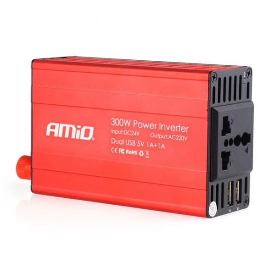INVERTER 24>230V max300W-peak600W ME 2 USB AMiO – 1 ΤΕΜ.