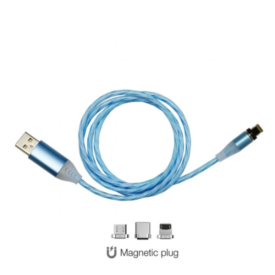 ΚΑΛΩΔΙΟ USB ΦΟΡΤΙΣΗΣ - ΣΥΓΧΡΟΝΙΣΜΟΥ MICRO USB/TYPE-C/LIGHTING ΜΕ ΜΑΓΝΗΤΙΚΗ ΥΠΟΔΟΧΗ - ΜΠΛΕ ΦΩΣ 100 cm