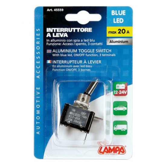 Lampa ΔΙΑΚΟΠΤΗΣ ΑΕΡΟΠΟΡΙΚΟΥ ΤΥΠΟΥ 2 ΘΕΣΕΩΝ 12,2mm 12V 20A ΜΕ LED ΜΠΛΕ