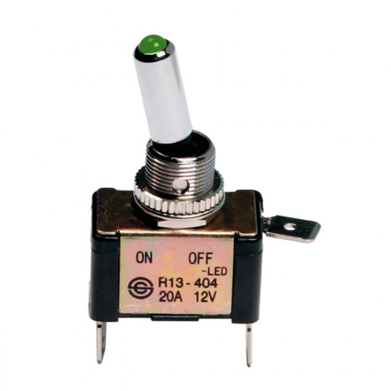 Lampa ΔΙΑΚΟΠΤΗΣ ΑΕΡΟΠΟΡΙΚΟΥ ΤΥΠΟΥ 2 ΘΕΣΕΩΝ 12,2mm 12V 20A ΜΕ LED ΠΡΑΣΙΝΟ