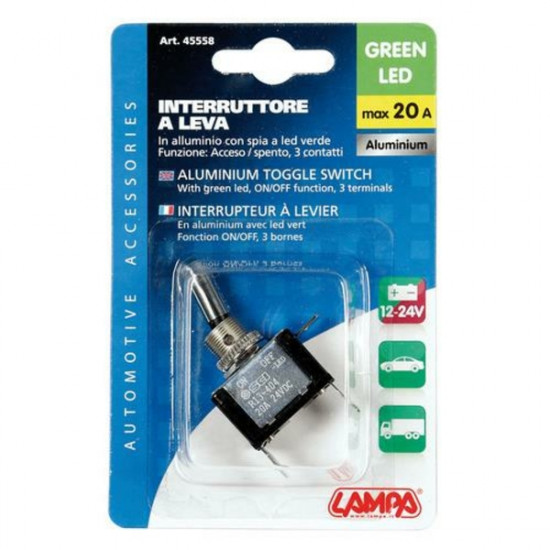 Lampa ΔΙΑΚΟΠΤΗΣ ΑΕΡΟΠΟΡΙΚΟΥ ΤΥΠΟΥ 2 ΘΕΣΕΩΝ 12,2mm 12V 20A ΜΕ LED ΠΡΑΣΙΝΟ