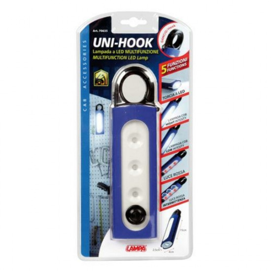 Lampa ΦΑΚΟΣ ΣΥΝΕΡΓΕΙΟΥ HOOK-LITE ΜΠΑΤΑΡΙΑΣ ΜΕ ΓΑΝΤΖΟ 5 ΛΕΙΤΟΥΡΓΙΕΣ 5LED 3W 180lm 7000K 40x25x150mm