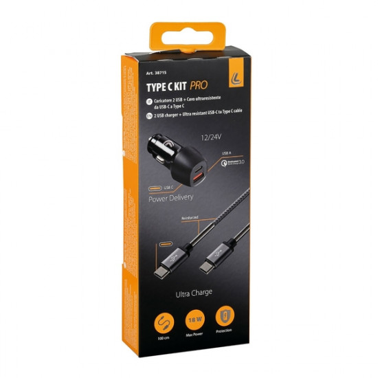 Lampa ΦΟΡΤΙΣΤΗΣ ΑΝΑΠΤΗΡΑ ΜΕ 2 USB - ΚΑΛΩΔΙΟ ΦΟΡΤΙΣΗΣ-ΣΥΓΧΡΟΝΙΣΜΟΥ 100cm TYPE-C KIT PRO 18W 12/24V