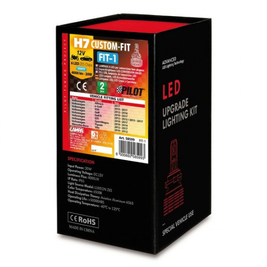 Lampa H7 12V – 20W - 6500K - 4000lm 6 LED CUSTOM FIT-1 VW/MERCEDES – 2 ΤΕΜ.