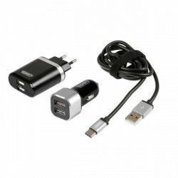 Lampa ΚΑΛΩΔΙΟ ΦΟΡΤΙΣΗΣ SILVER LINE USB TYPE C -100 cm (ΔΙΠΛΟΣ ΑΝΤΑΠΤΟΡΑΣ ΑΝΑΠΤΗΡΑ 12/24V - ΠΡΙΖΑ 220 V)