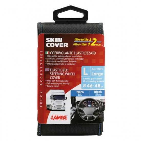 Lampa ΚΑΛΥΜΜΑ ΤΙΜΟΝΙΟΥ ΦΟΡΤΗΓΟΥ 46/48cm (L) SKIN-COVER ΜΑΥΡΟ ΜΕ ΜΠΛΕ ΡΑΦΗ ΕΛΑΣΤΙΚΟ 2mm ΠΑΧΟΣ