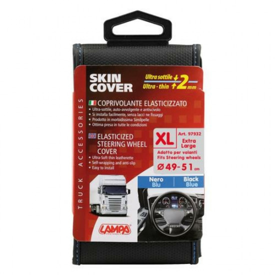 Lampa ΚΑΛΥΜΜΑ ΤΙΜΟΝΙΟΥ ΦΟΡΤΗΓΟΥ 48/51cm (XL) SKIN-COVER ΜΑΥΡΟ ΜΕ ΜΠΛΕ ΡΑΦΗ ΕΛΑΣΤΙΚΟ 2mm ΠΑΧΟΣ