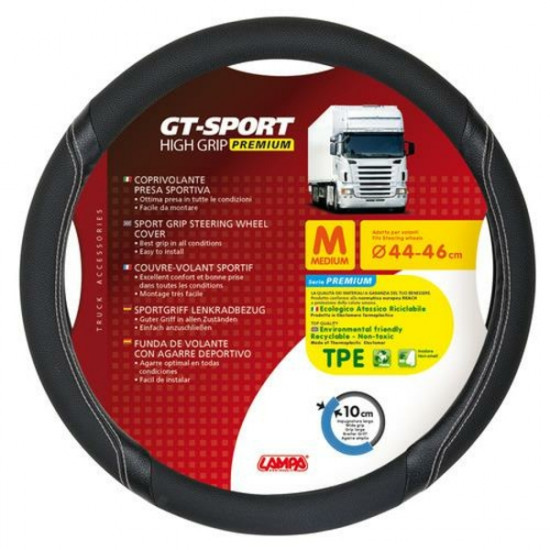 Lampa Κάλυμμα Τιμονιού Φορτηγού GT-SPORT Μαύρο με Ασημί Ραφή - 44/46 cm Medium