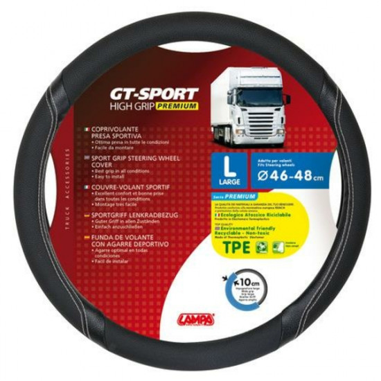 Lampa Κάλυμμα Τιμονιού Φορτηγού GT-SPORT Μαύρο με Ασημί Ραφή - 46/48 cm Large