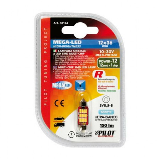 Lampa ΛΑΜΠΑΚΙ ΠΛΑΦΟΝΙΕΡΑΣ 12V 12x36mm 150lm ΛΕΥΚΟ MEGA-LED12 (ΔΙΠΛΗΣ ΠΟΛΙΚΟΤΗΤΑΣ- CAN-BUS) BLISTER 1ΤΕΜ.