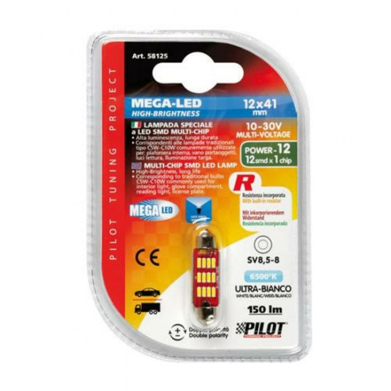 Lampa ΛΑΜΠΑΚΙ ΠΛΑΦΟΝΙΕΡΑΣ 12V 12x41mm 150lm ΛΕΥΚΟ MEGA-LED12 (ΔΙΠΛΗΣ ΠΟΛΙΚΟΤΗΤΑΣ- CAN-BUS) BLISTER 1ΤΕΜ.