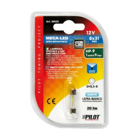 Lampa ΛΑΜΠΑΚΙ ΠΛΑΦΟΝΙΕΡΑΣ 12V 8x31mm 20lm ΛΕΥΚΟ MEGA-LED9 COB (ΔΙΠΛΗΣ ΠΟΛΙΚΟΤΗΤΑΣ- CAN-BUS) BLISTER 1ΤΕΜ.