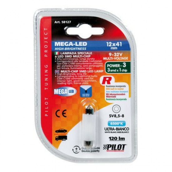 Lampa ΛΑΜΠΑΚΙ ΠΛΑΦΟΝΙΕΡΑΣ 9>32V 12x41mm 120lm ΛΕΥΚΟ MEGA-LED12 (ΔΙΠΛΗΣ ΠΟΛΙΚΟΤΗΤΑΣ) BLISTER 1ΤΕΜ.
